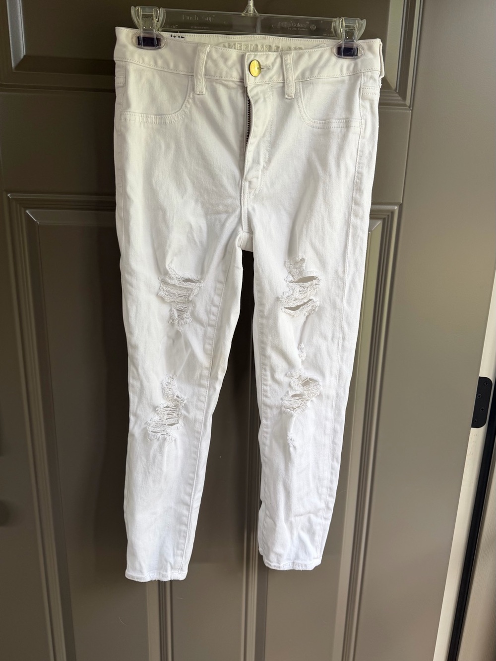 American Eagle Distressed Women’s White Hi-Rise Cropped Jegging Jeans, Size 8